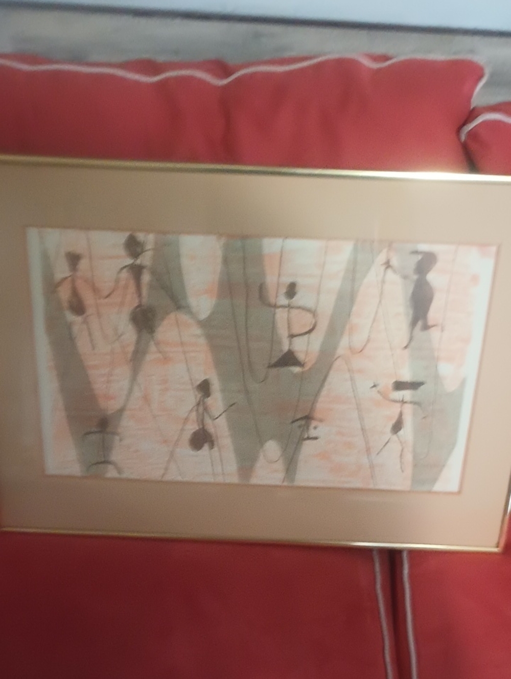 Framed Abstract Tribal Dance Art Print in Peach and Olive